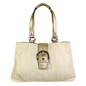 VTG COACH PEARL OFF WHITE GOLD GENUINE LEATHER SHOULDER BAG HANDBAG PURSE TOTE